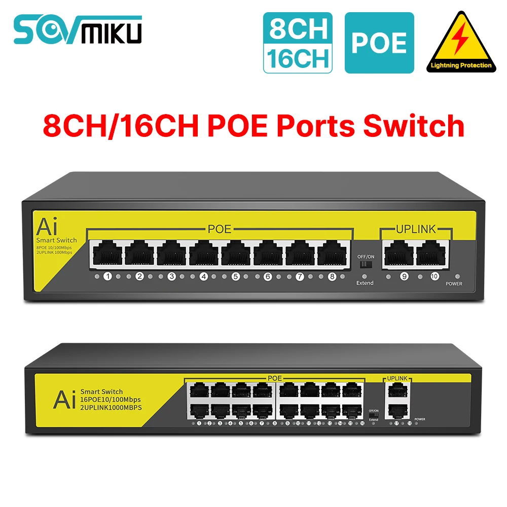 SOVMIKU 8/16 Ports POE Swtich 10/100Mbps Ethernet Cable IEEE 802.3 AF/AT for POE NVR IP CCTV Security Surveillance Camera System
SOVMIKU 8/16 Ports POE Swtich 10/100Mbps Ethernet Cable IEEE 802.3 AF/AT for POE NVR IP CCTV Security Surveillance Camera System