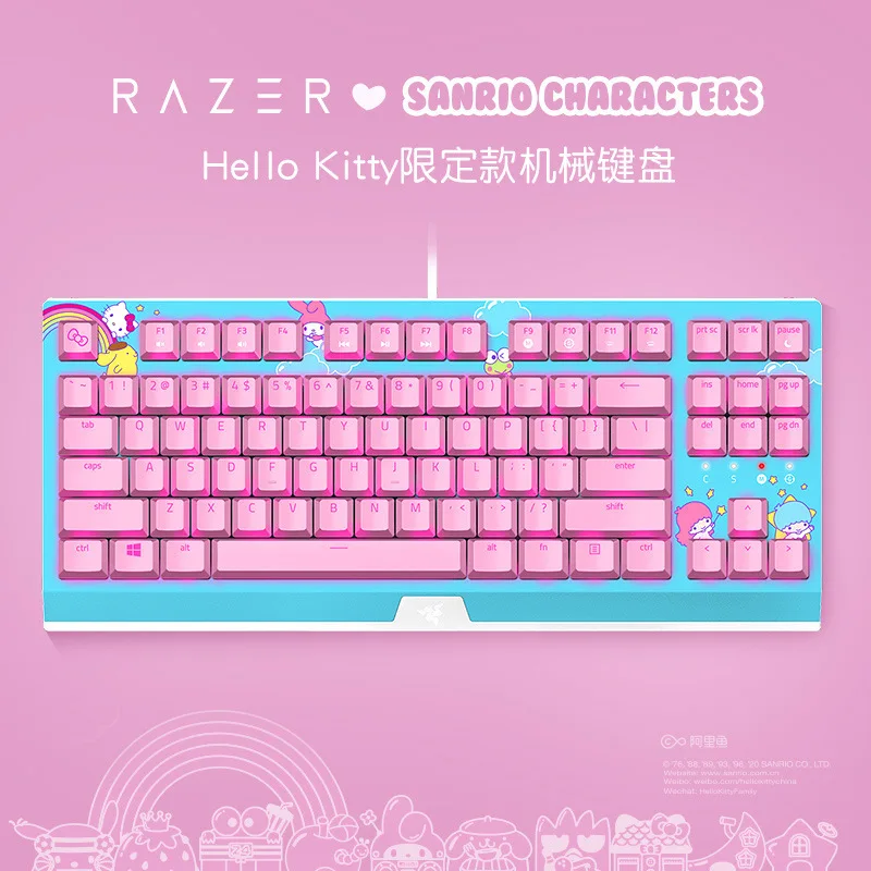 

Sanrio Hello Kitty Limited 87 Key Gaming Electronic Sports Backlit Mechanical Keyboard for Keyboards cat paw keycap pink Razer