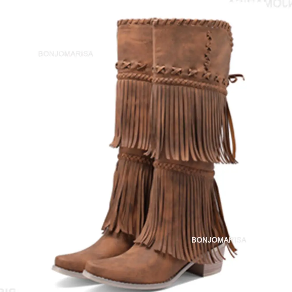 BONJOMARISA Cowboy Cowgirl Boots For Women Fringe Vintage Retro Brown Western Knee High Med Calf Boots Block High Heeled Shoes
BONJOMARISA Cowboy Cowgirl Boots For Women Fringe Vintage Retro Brown Western Knee High Med Calf Boots Block High Heeled Shoes