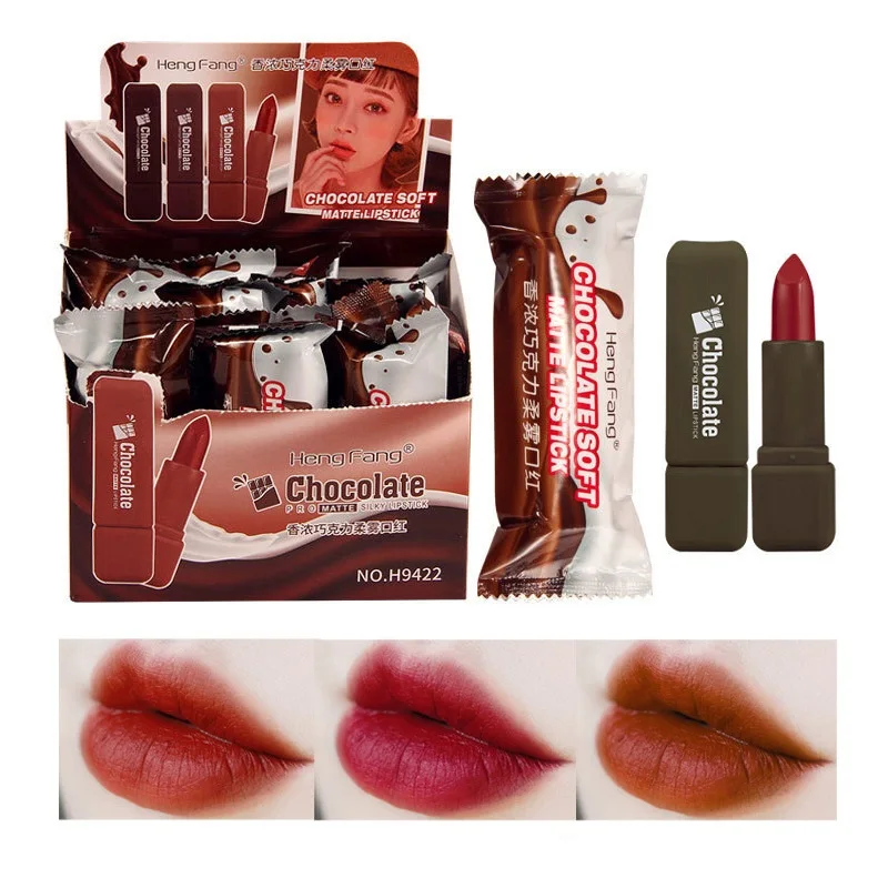 

12Pcs/lot HengFang Chocolate Shape Matte Lipstick Waterproof Lovely Lip Glaze Velvet Long Lasting Lipsticks Makeup Set Cosmetic