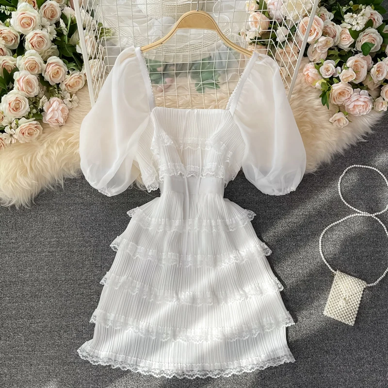 Hikigawa Chic Fashion Woman Dress Sweet Elegant Square Collar Ruffled White Dresses For Women Vintage Pleated Vestidos Mujer
Hikigawa Chic Fashion Woman Dress Sweet Elegant Square Collar Ruffled White Dresses For Women Vintage Pleated Vestidos Mujer