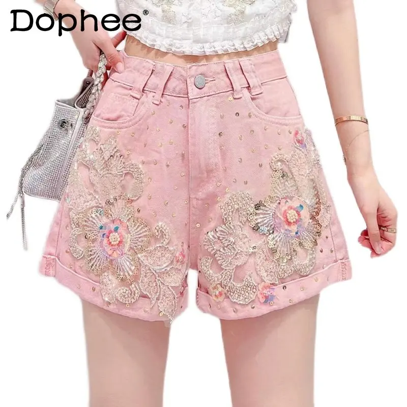 French Style Heavy Industry Beads Flower Denim Shorts Female Summer New Loose High Waist Slimming A-line Wide-Leg Hot Short Pant 
French Style Heavy Industry Beads Flower Denim Shorts Female Summer New Loose High Waist Slimming A-line Wide-Leg Hot Short Pant