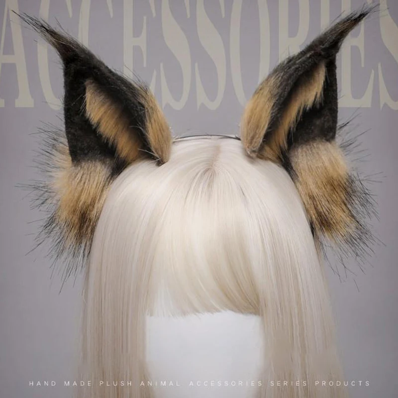 

2021 Lovely Faux Fur Wolf Ears Headband Realistic Furry Fluffy Animal Hair Hoop Lolita Anime Masquerade Cosplay Costume