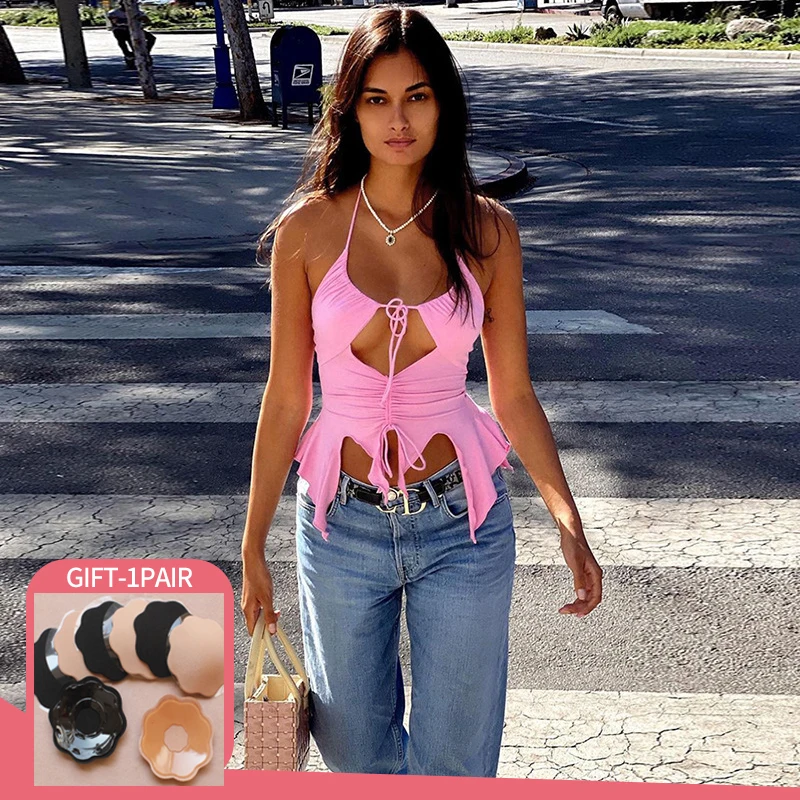 y2k Clothes Sexy Slim Camis Ruffles Cut Out White Corset Tops Women Fashion Bandage Hollow Out Halter Top Drawstring Clubwear
y2k Clothes Sexy Slim Camis Ruffles Cut Out White Corset Tops Women Fashion Bandage Hollow Out Halter Top Drawstring Clubwear