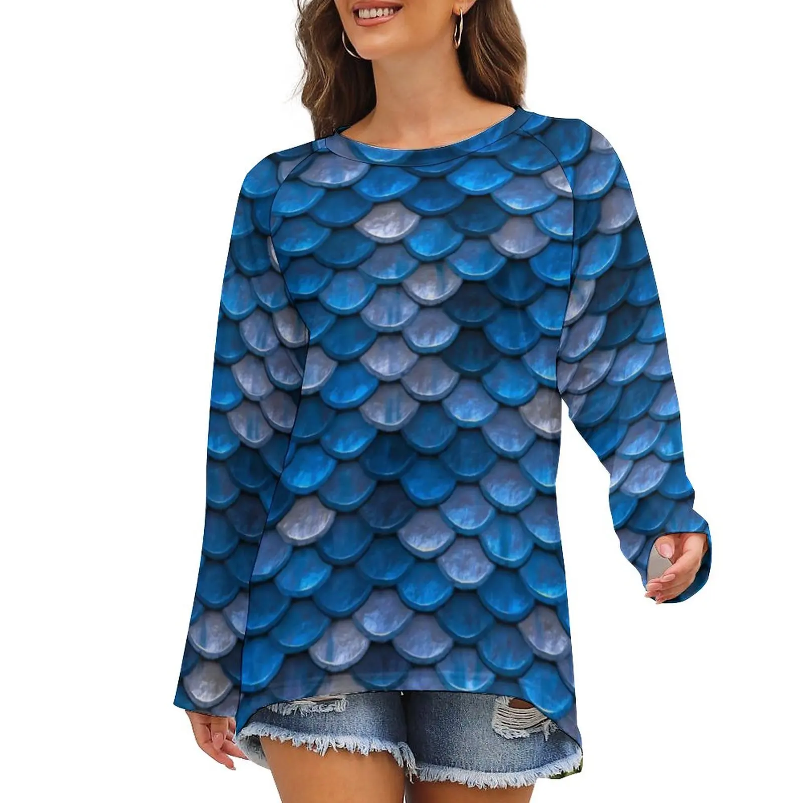 Blue Silver Mermaid T Shirts Magical Fish Scales Trendy T-Shirt Women Long Sleeve Street Wear Tops Oversized Print Clothing
Blue Silver Mermaid T Shirts Magical Fish Scales Trendy T-Shirt Women Long Sleeve Street Wear Tops Oversized Print Clothing
