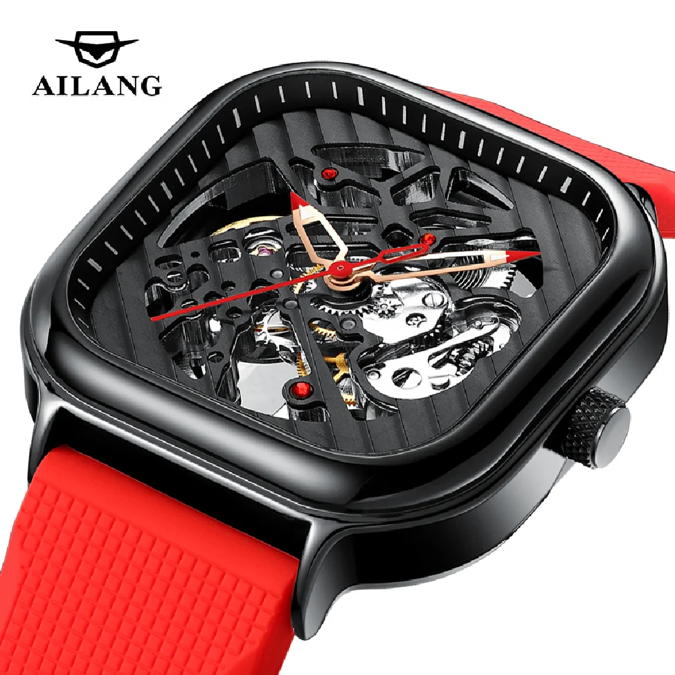 AILANG Fashion Square Red Silicone Strap Steampunk Waterproof Men's Mechanical Watch Brand Hollow Automatic Men's Watches 8635
AILANG Fashion Square Red Silicone Strap Steampunk Waterproof Men's Mechanical Watch Brand Hollow Automatic Men's Watches 8635