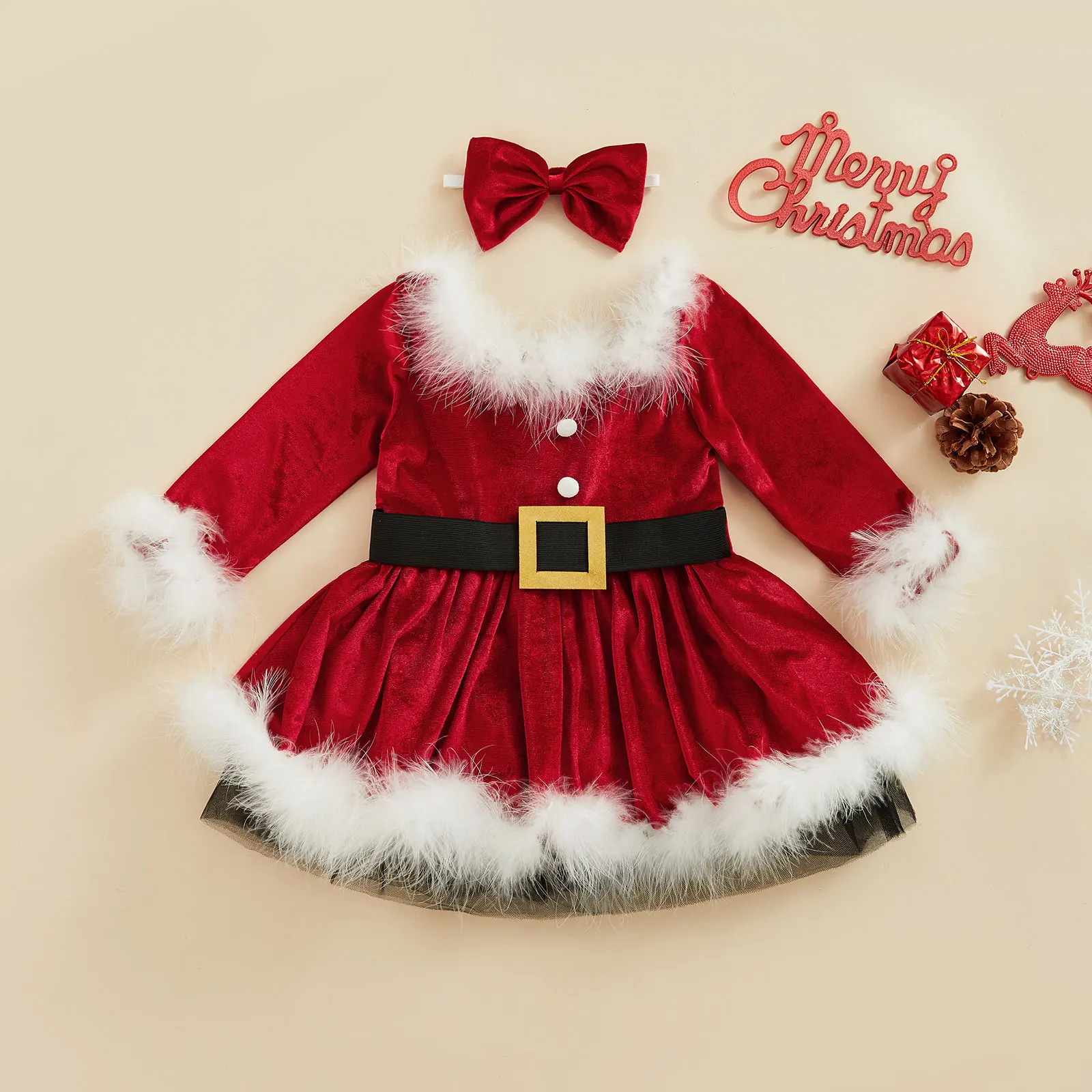 Kids Girl Christmas Outfits Long Sleeve Furry Patchwork Belted Dress with Bowknot Headband 2 Pieces Set for Cosplay Party
Kids Girl Christmas Outfits Long Sleeve Furry Patchwork Belted Dress with Bowknot Headband 2 Pieces Set for Cosplay Party