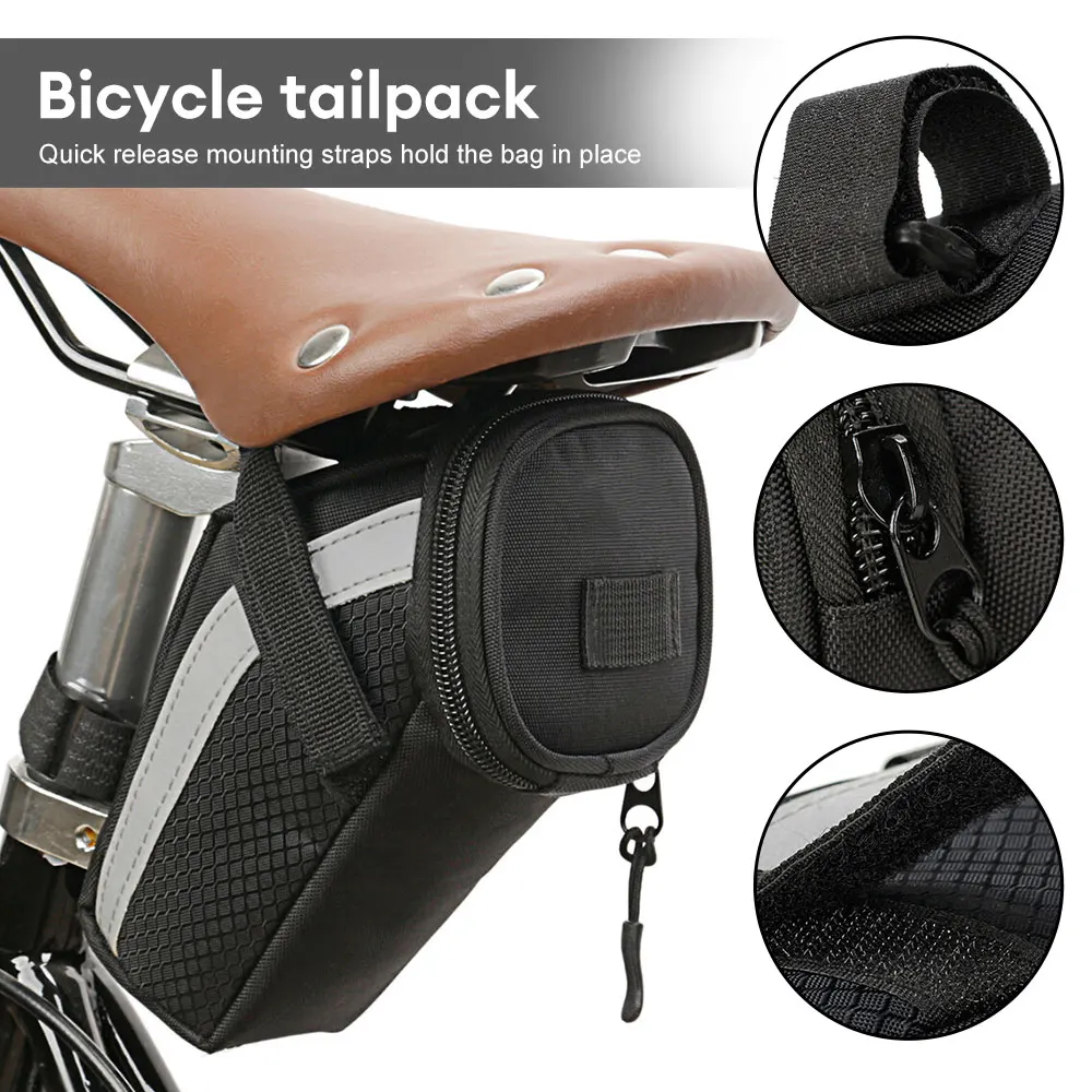 

Bike Saddle Bag Expandable Rear Seat Bag Storage Mountain Road Bike Tail Bag Reflective Cycling Seat Tail Rear Pouch Tool Kit