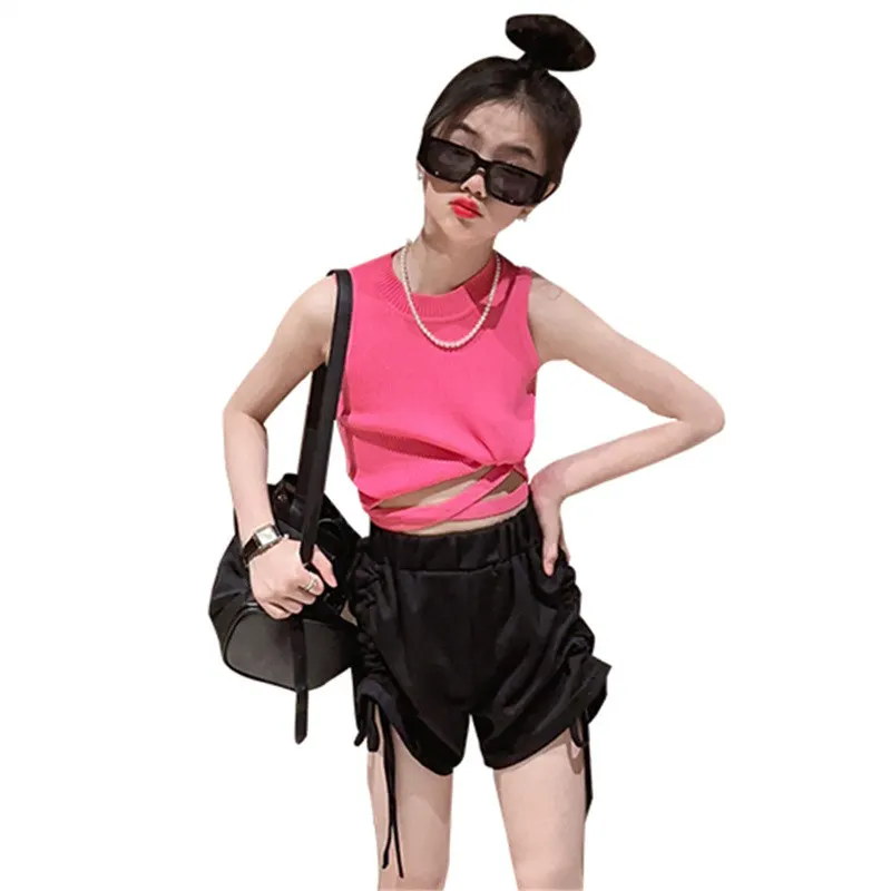 Young Girls Sets 2023 Summer Knitted Thin Sleeveless Crossover Strap Tops + Shorts Outfits for Children Kids Girl Clothes Suits
Young Girls Sets 2023 Summer Knitted Thin Sleeveless Crossover Strap Tops + Shorts Outfits for Children Kids Girl Clothes Suits
