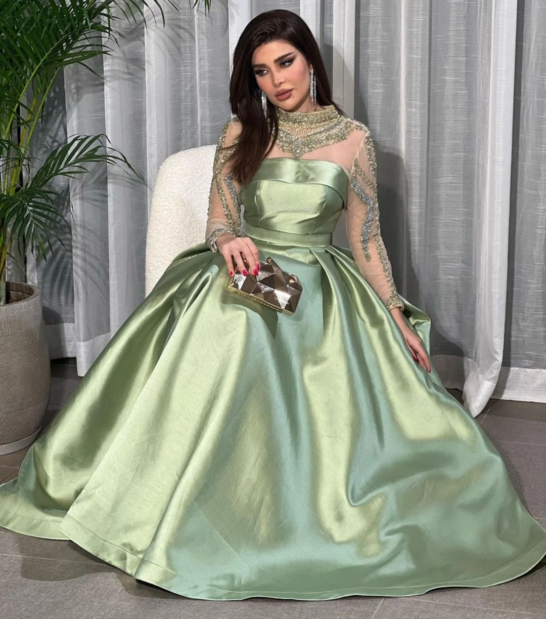 Santorini Floor Length Satin Prom Dresses Long Sleeves Beaded High Collar Formal Occasion Dress A Line Birthday Party Evening
Santorini Floor Length Satin Prom Dresses Long Sleeves Beaded High Collar Formal Occasion Dress A Line Birthday Party Evening
