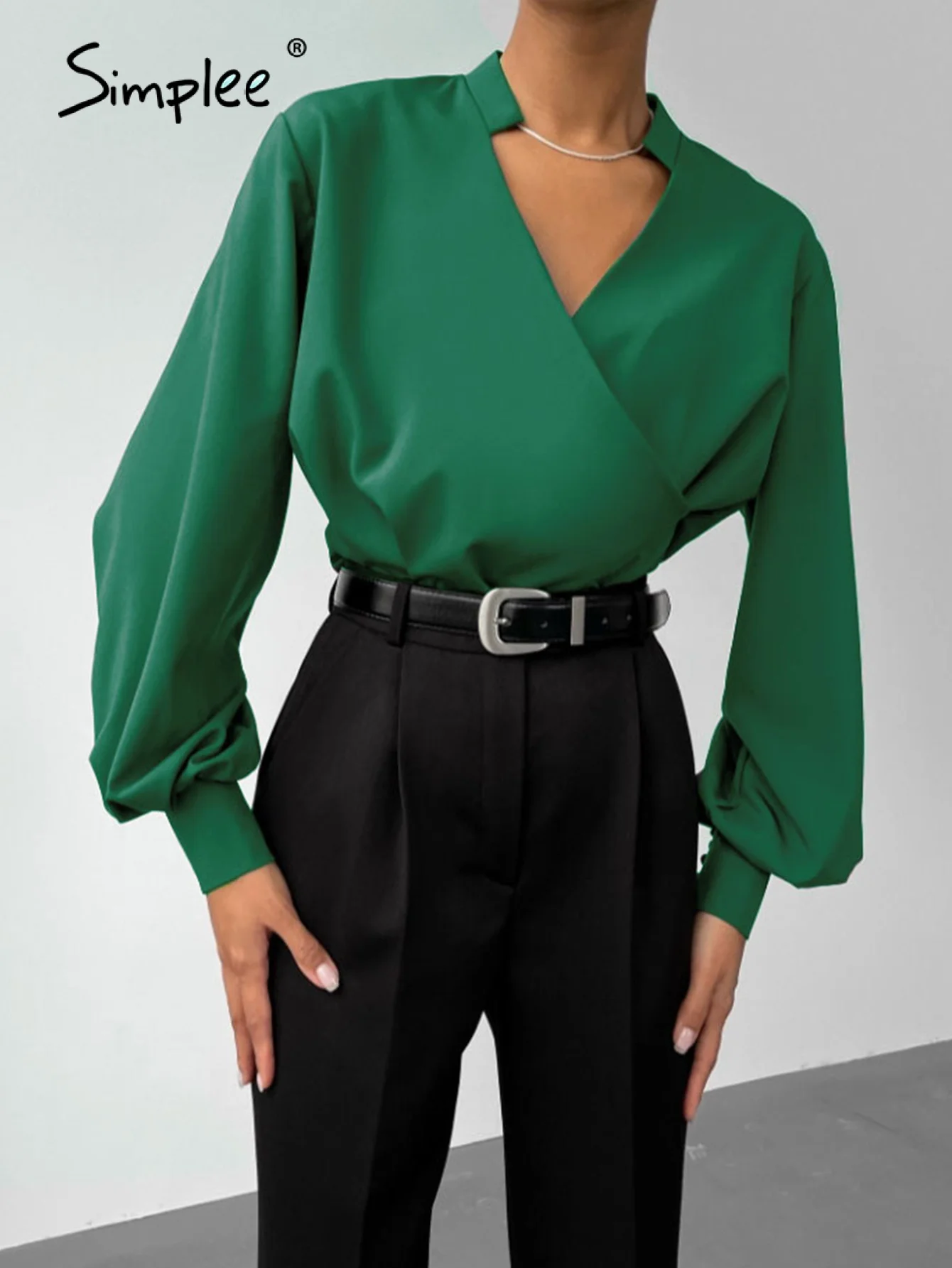 Simplee Office green v-neck lantern long sleeve women blouse Elegant soft loose blouse shirt Casual white gray fashion tops 2022
Simplee Office green v-neck lantern long sleeve women blouse Elegant soft loose blouse shirt Casual white gray fashion tops 2022