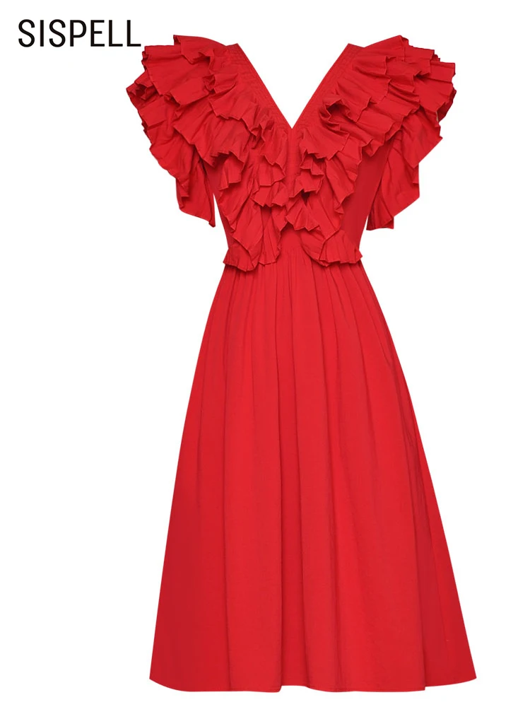 SISPELL Ruffle Trim Summer Dress For Women V Neck Sleeveless High Waist Solid Midi Dresses Female Fashion Clothes Style New 2022
SISPELL Ruffle Trim Summer Dress For Women V Neck Sleeveless High Waist Solid Midi Dresses Female Fashion Clothes Style New 2022