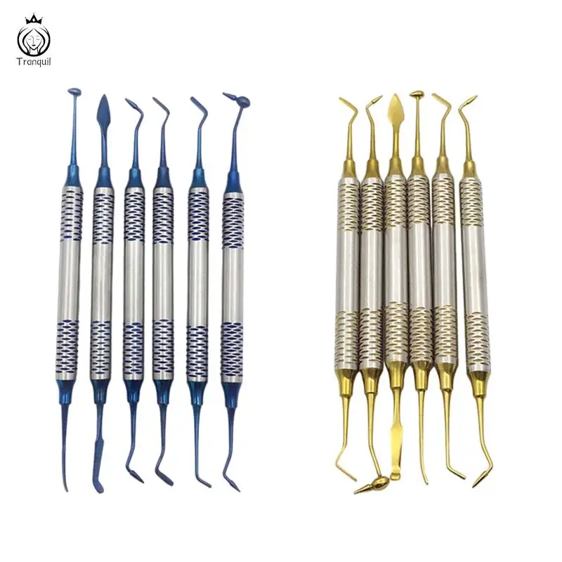 6pcs Dental Composite Resin Filling Spatula Titanium plated Head Resin Filler Set thick handle Restoration set Dental Instrument
6pcs Dental Composite Resin Filling Spatula Titanium plated Head Resin Filler Set thick handle Restoration set Dental Instrument