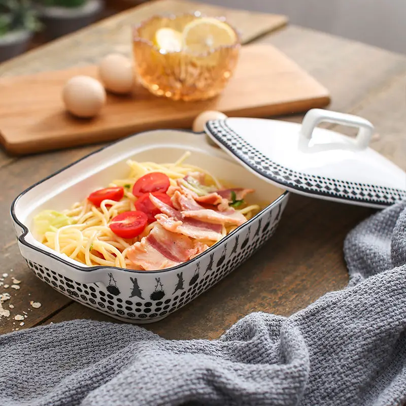 Creative Ceramic Baking Tray with Lid Double Ear Bowl with Lid Baking Pan Baked Rice Baking Tableware Set Bakeware Cake Mold
Creative Ceramic Baking Tray with Lid Double Ear Bowl with Lid Baking Pan Baked Rice Baking Tableware Set Bakeware Cake Mold