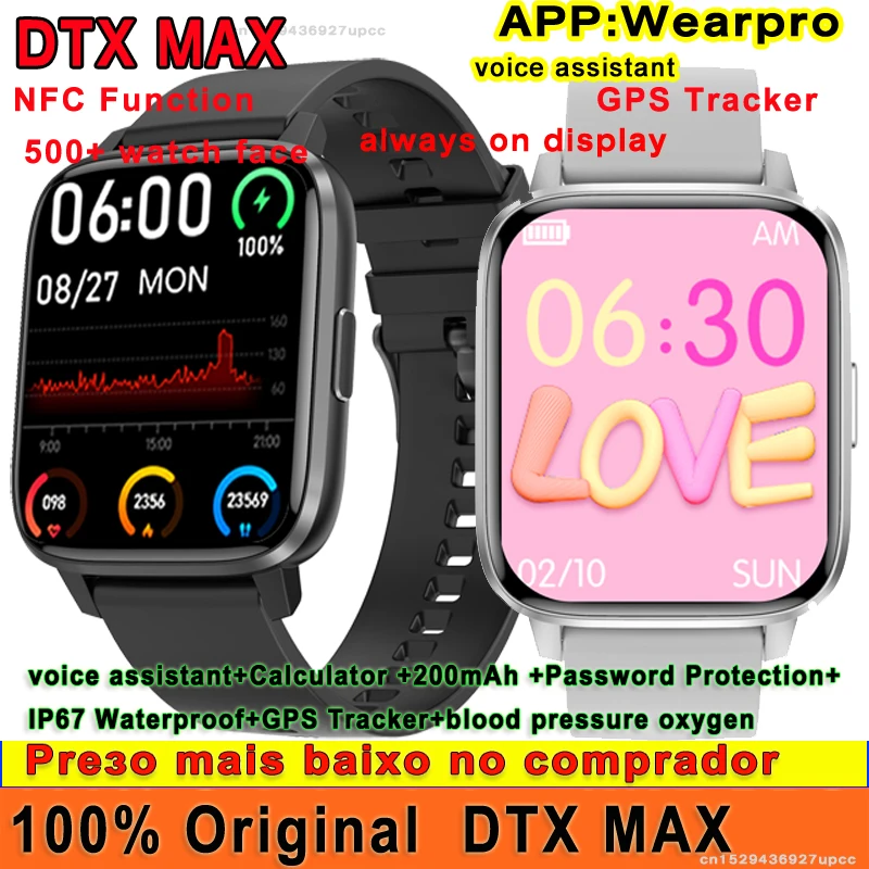 Original DTX MAX Smart Watch Men GPS Tracker NFC Voice Assistant Heart Rate Monitor IP67 Waterproof Blood Pressure SmartWatch
Original DTX MAX Smart Watch Men GPS Tracker NFC Voice Assistant Heart Rate Monitor IP67 Waterproof Blood Pressure SmartWatch