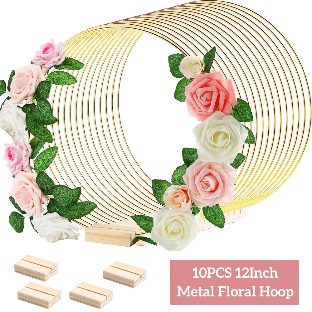 10 PCS 12 Inch Metal Floral Hoop Centerpiece for Table Metal Hoop Wreath Ring with 10 PCS Wood Holder Stands Table Decorations
10 PCS 12 Inch Metal Floral Hoop Centerpiece for Table Metal Hoop Wreath Ring with 10 PCS Wood Holder Stands Table Decorations