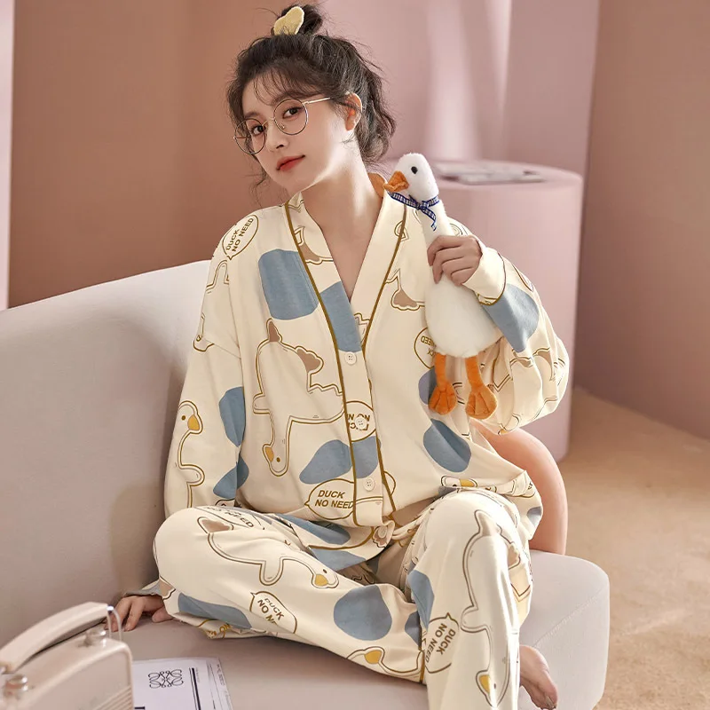 Two Piece Set Women's Cotton Pajamas Printed Long Sleeve V-neck Button Cardigan Casual Trousers Fashion Pijamas for Women Pjs
Two Piece Set Women's Cotton Pajamas Printed Long Sleeve V-neck Button Cardigan Casual Trousers Fashion Pijamas for Women Pjs