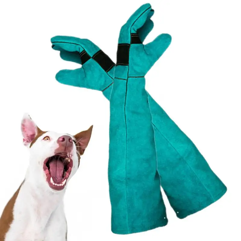 

Перчатки для животных, перчатки для защиты от укусов для животных, тренировочные перчатки для кормления домашних животных, длинные толстые кожаные защитные перчатки для собак и кошек