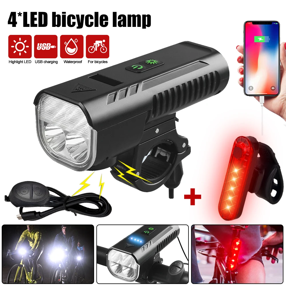 

5000 mA Super Bright Bicycle Light Set LED Night Riding Bike Light Alarm Lamp USB Charging Fitting LED Waterproof Zoom Headlight