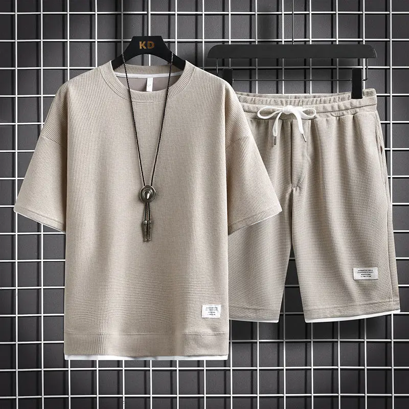 Summer Waffle Short SleeveTT-shirt Men plus-Sized Size Casual Suit Youth Solid Color Sports Shorts Set Men's
Summer Waffle Short SleeveTT-shirt Men plus-Sized Size Casual Suit Youth Solid Color Sports Shorts Set Men's
