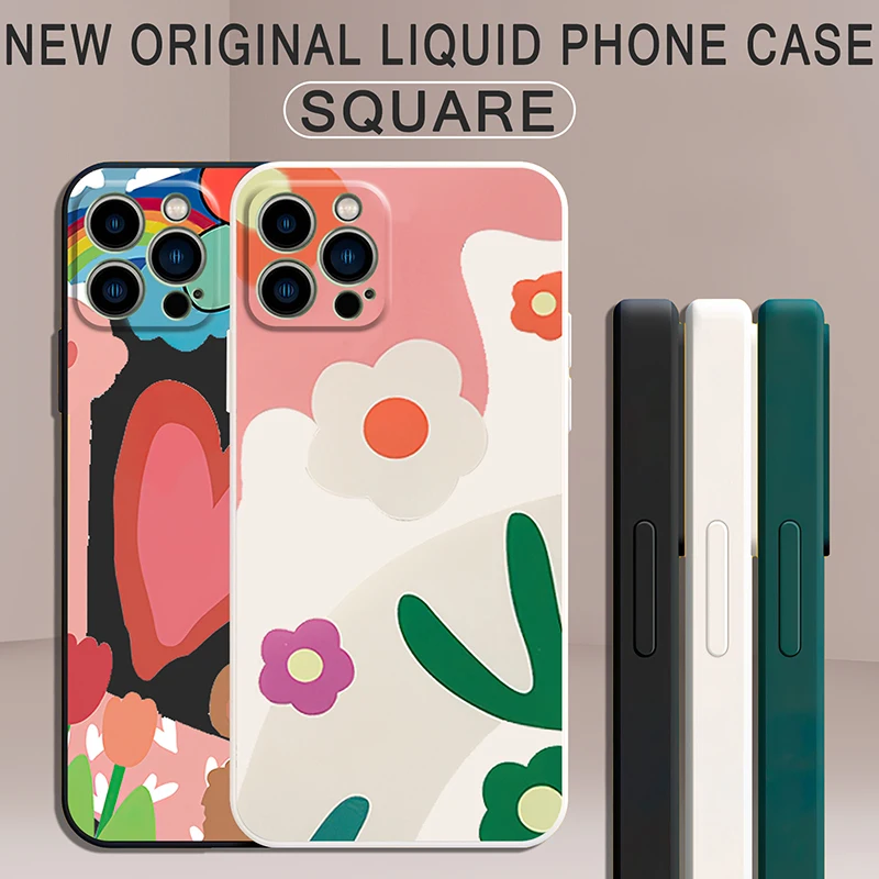 Cases For iPhone 11 12 13 Mini Pro XR X XS Max For 6 6s 7 8 Plus INS Color Flowers Liquid Silicone Phone Funda Couqe Capas
Cases For iPhone 11 12 13 Mini Pro XR X XS Max For 6 6s 7 8 Plus INS Color Flowers Liquid Silicone Phone Funda Couqe Capas