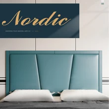 Custom Eco-friendly Nordic Luxury Blue Bed Headboard Cushion Self-Adhesive Faux Leather Fabric 1.2/1.5M/1.8M Bed Headboard Cover