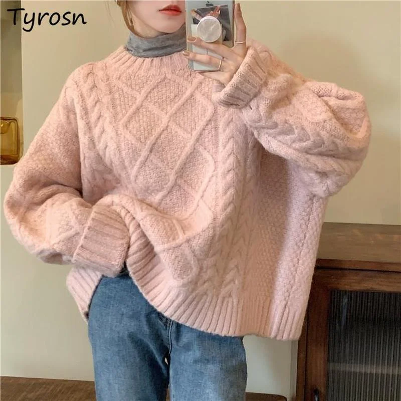 Women Pink Pullover Sweaters Solid Twist Long Sleeve Loose Jumper Student Sweet Autumn Winter Warm Lazy Gentle Knitted Tops Ins
Women Pink Pullover Sweaters Solid Twist Long Sleeve Loose Jumper Student Sweet Autumn Winter Warm Lazy Gentle Knitted Tops Ins