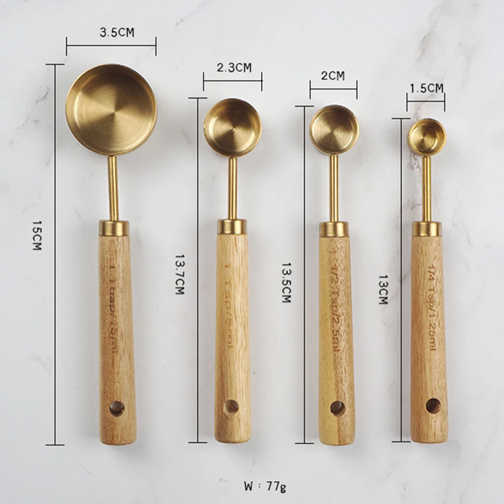Measuring Spoons Set Copper Wood Handle Stainless Steel Measuring Cup Coffee Sugar Scoop Kitchen Baking Cooking Tool
Measuring Spoons Set Copper Wood Handle Stainless Steel Measuring Cup Coffee Sugar Scoop Kitchen Baking Cooking Tool