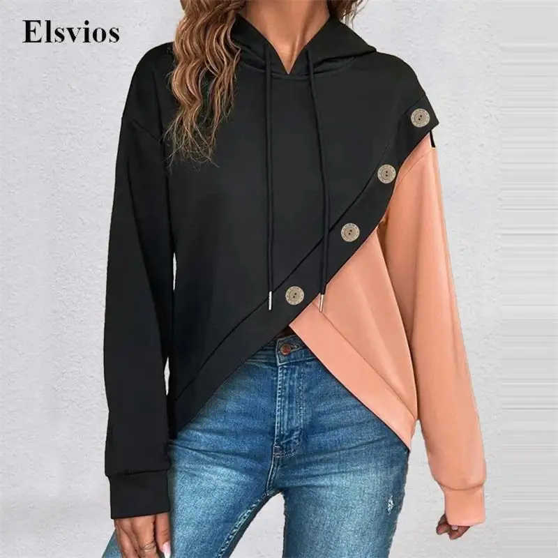 Vintage Contrast Cross Button Irregular Pullover Tops Women Fashion Long Sleeve Hooded Sweatshirt Casual Loose Drawstring Hoodie
Vintage Contrast Cross Button Irregular Pullover Tops Women Fashion Long Sleeve Hooded Sweatshirt Casual Loose Drawstring Hoodie