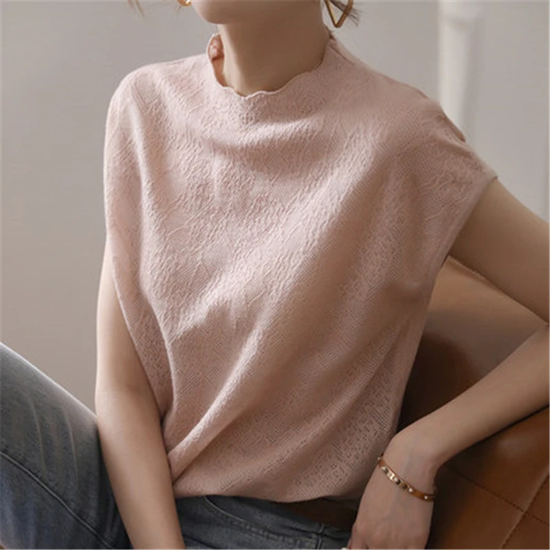 Pink Lace Tops Women Jacquard Openwork Bat Shirts Short Sleeve Sweater Knitwear Vintage Thin Loose Casual Summer Pullovers N174
Pink Lace Tops Women Jacquard Openwork Bat Shirts Short Sleeve Sweater Knitwear Vintage Thin Loose Casual Summer Pullovers N174