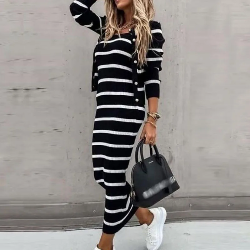 Women New Daily Spring Stripe Tank Dress Suits Outfits Fashion Striped Cardigan Coats Tops + Sexy Slim Long Skirt Two Piece Sets
Women New Daily Spring Stripe Tank Dress Suits Outfits Fashion Striped Cardigan Coats Tops + Sexy Slim Long Skirt Two Piece Sets