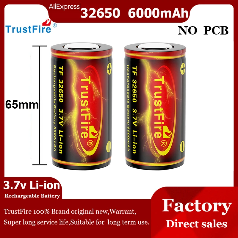100% Original 6000mAh Length 65mm Trustfire 32650 Rechargeable Lithium Battery 3.7V Li Ion Battery Cells For DF30 Flashlight
100% Original 6000mAh Length 65mm Trustfire 32650 Rechargeable Lithium Battery 3.7V Li Ion Battery Cells For DF30 Flashlight
