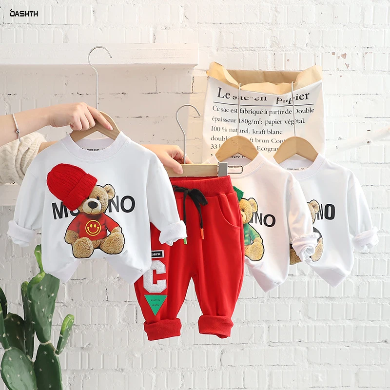 

Детская одежда OASHTH, новый костюм для мальчиков и девочек на весну и осень, комплект из двух предметов с принтом медведя