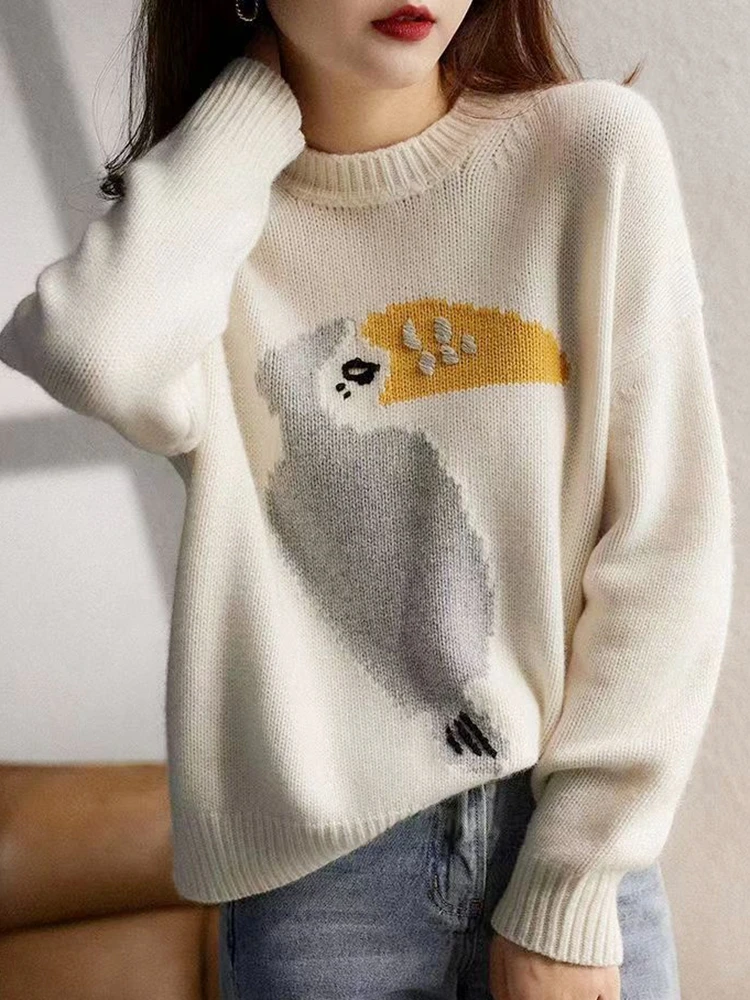 Женский вязаный пуловер с круглым вырезом, Свободный Повседневный шерстяной свитер, 2022 
Женский вязаный пуловер с круглым вырезом, Свободный Повседневный шерстяной свитер, 2022