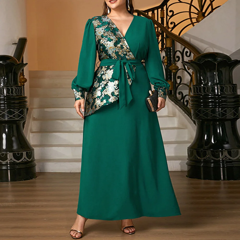 Women's Plus Size Dress V-neck Floral Print Lacing Lantern Sleeve Ethnic Style Retro Slim Large Pendant Dark Green Ladies Dress
Women's Plus Size Dress V-neck Floral Print Lacing Lantern Sleeve Ethnic Style Retro Slim Large Pendant Dark Green Ladies Dress