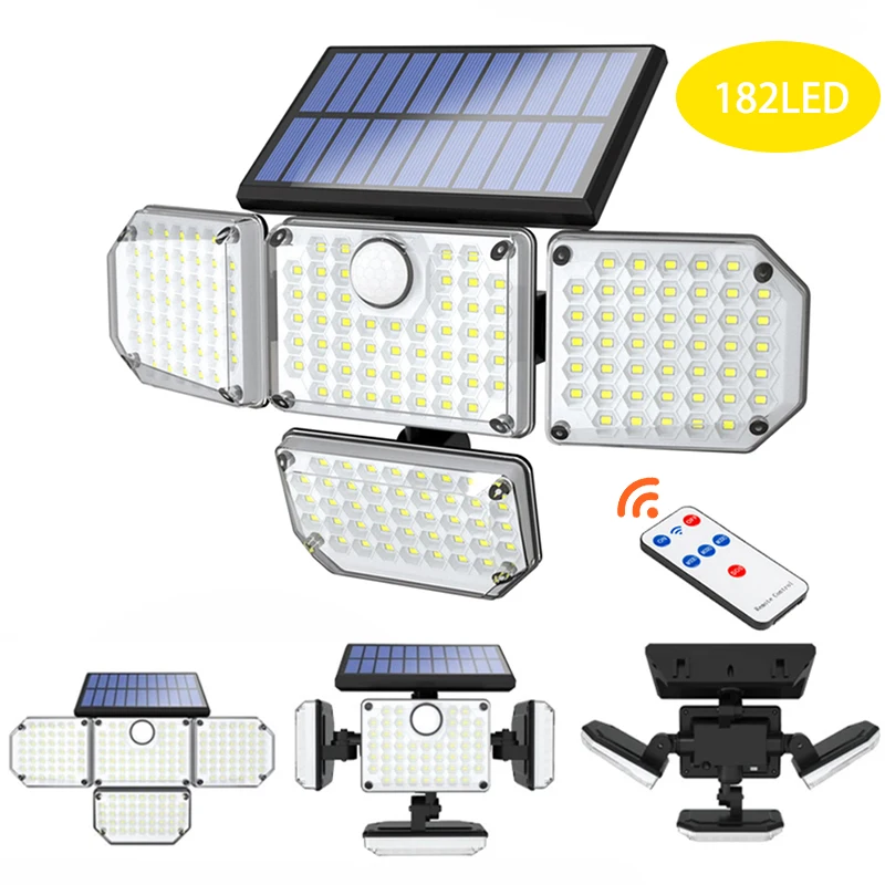 48/112/182 LED Solar Lights Outdoor Security Lamp with Ajustable Motion Sensor Spotlights IP65 Waterproof for Pathway Garden
48/112/182 LED Solar Lights Outdoor Security Lamp with Ajustable Motion Sensor Spotlights IP65 Waterproof for Pathway Garden