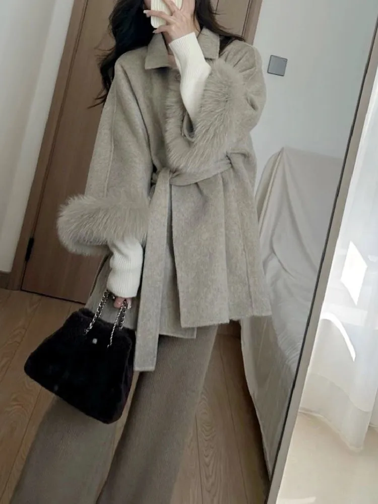 

Женское шерстяное пальто, однотонное серое пальто в Корейском стиле с отложным воротником, однобортное свободное повседневное пальто с длинным рукавом, Осень-зима