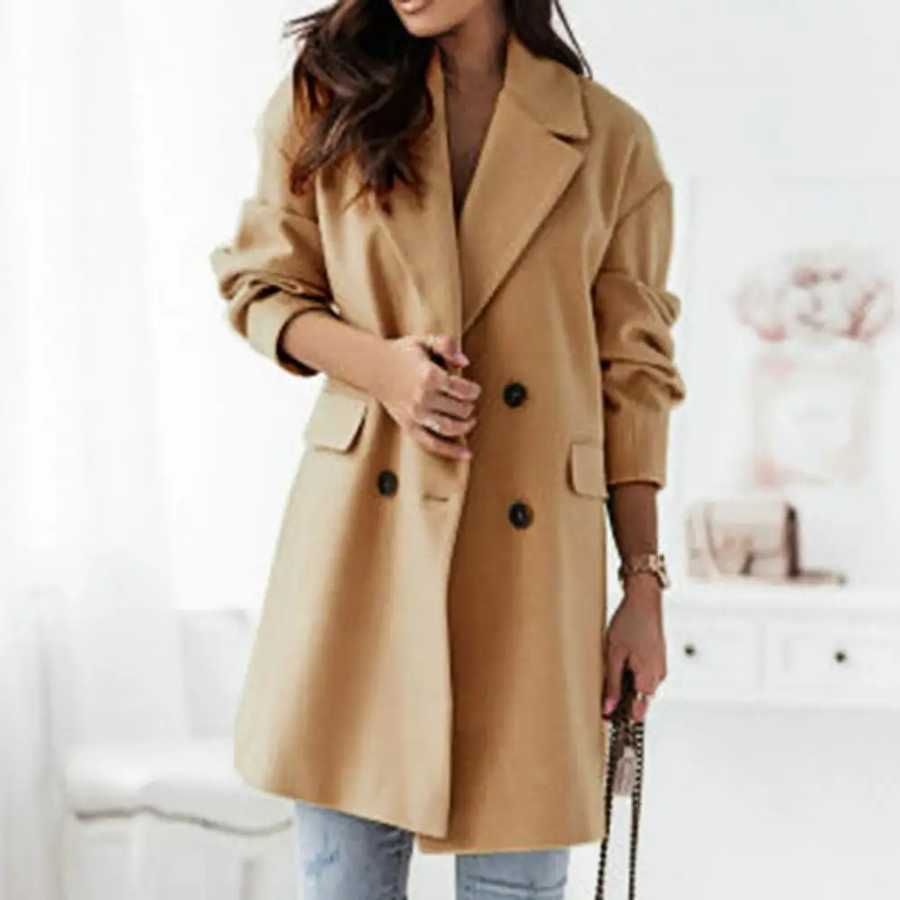 Women Winter Coat Double-breasted Long Sleeves Lapel Solid Color Buttons Cold-proof Cardigan Turn-down Collar Lady Autumn Coat
Women Winter Coat Double-breasted Long Sleeves Lapel Solid Color Buttons Cold-proof Cardigan Turn-down Collar Lady Autumn Coat