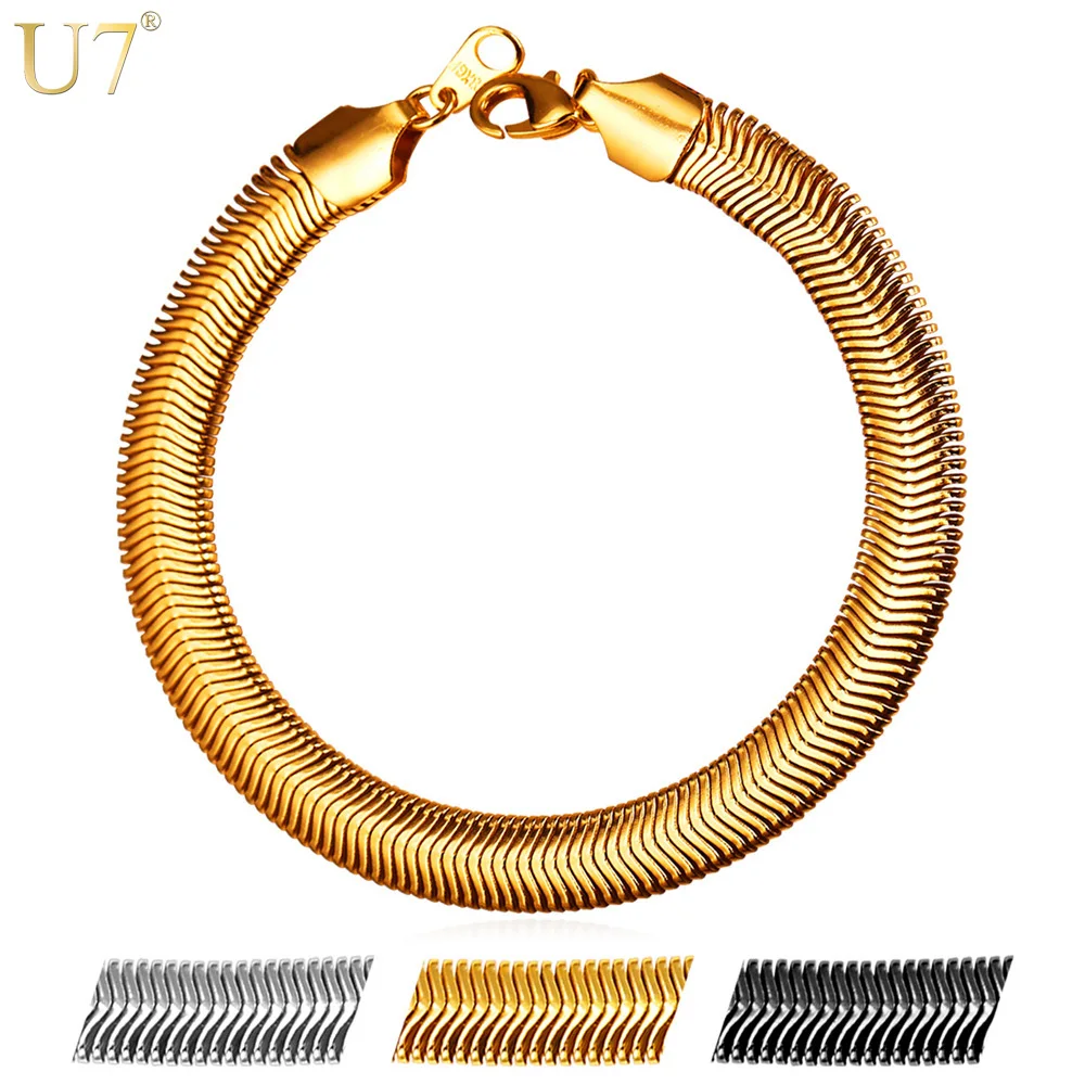 U7 New Hot Sale Snake Chain Bracelet Men Jewelry Wholesale Gold Color Stainless Steel 21cm Link Chain Mens Bracelets H868
U7 New Hot Sale Snake Chain Bracelet Men Jewelry Wholesale Gold Color Stainless Steel 21cm Link Chain Mens Bracelets H868