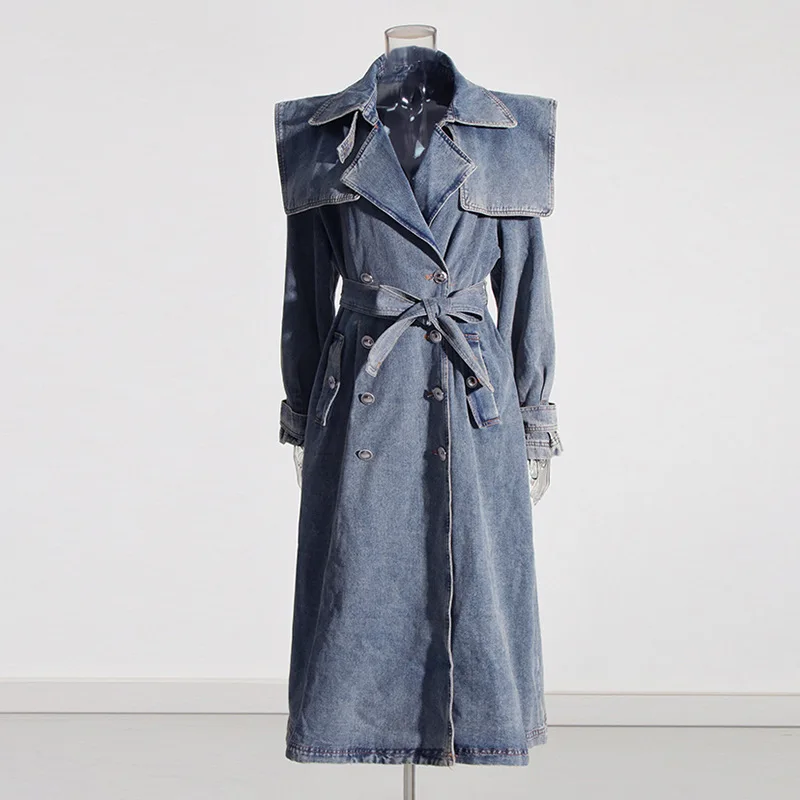 SuperAen 2023 осенний Новый женский джинсовый Тренч стильный длинный Тренч с отворотом
SuperAen 2023 осенний Новый женский джинсовый Тренч стильный длинный Тренч с отворотом