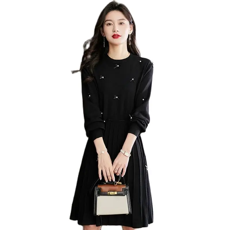 Fashion Solid Color Pleated Pullovers Knit Dress For Women Clothing 2023 Spring Autumn New Slim Black Navy Jersey Dresses AC894
Fashion Solid Color Pleated Pullovers Knit Dress For Women Clothing 2023 Spring Autumn New Slim Black Navy Jersey Dresses AC894