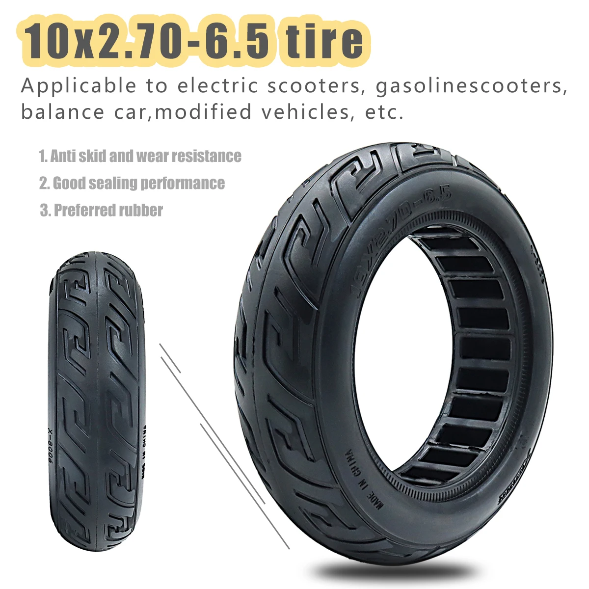 

10 Inch 10x2.70-6.5 Solid Tire 70/65-6.5 Universal Explosion-Proof Non-Pneumatic Tyre for Electric Scooter Self-balancing Car