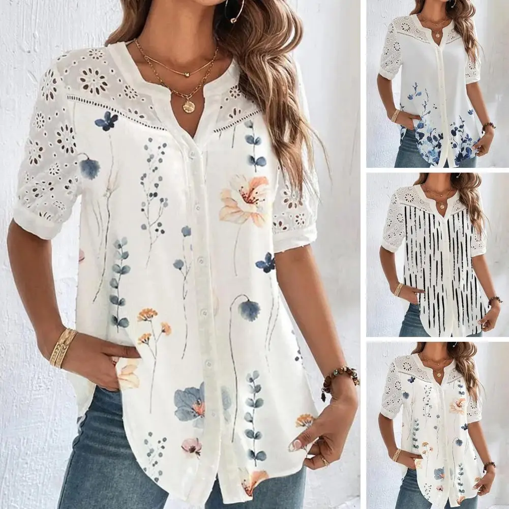 Casual Summer Top Floral Print V Neck Women's Summer Shirt Breathable Casual Soft Mid-length Top with Single-breasted Buttons
Casual Summer Top Floral Print V Neck Women's Summer Shirt Breathable Casual Soft Mid-length Top with Single-breasted Buttons