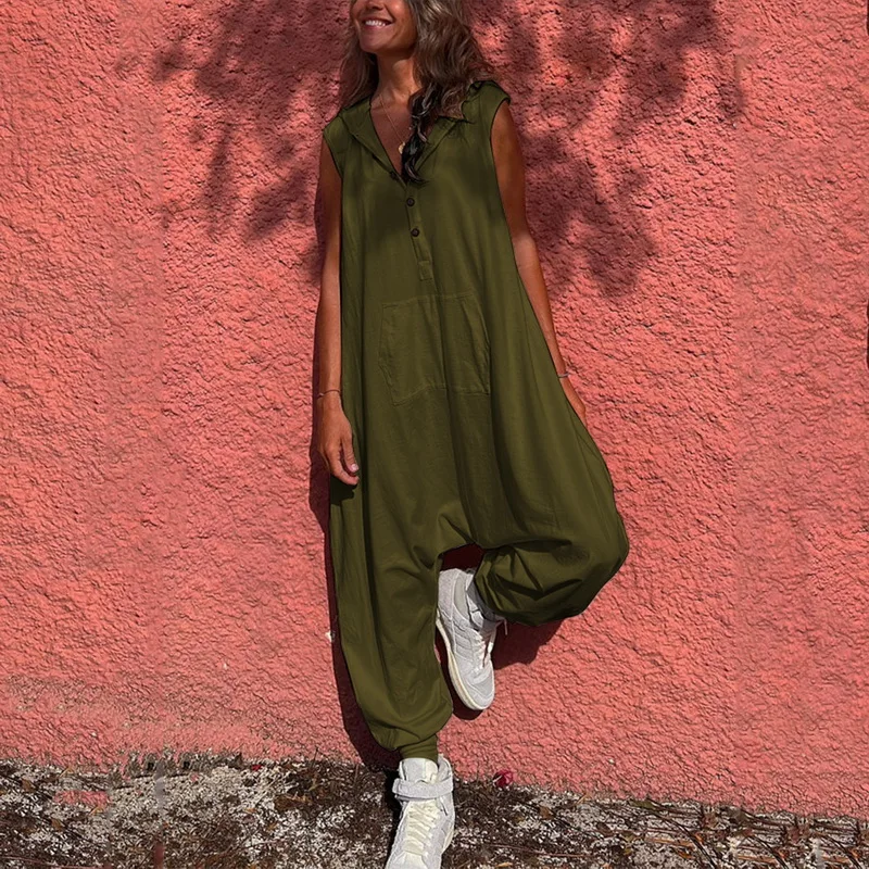 Casual Jumpsuit Women Sleeveless Loose Wide Leg Rompers With Large Pocket Pants Summer Solid Bib Overalls Outfit
Casual Jumpsuit Women Sleeveless Loose Wide Leg Rompers With Large Pocket Pants Summer Solid Bib Overalls Outfit
