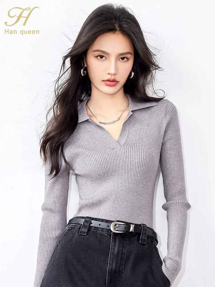 H Han Queen Autumn Winter Tees Korean Elegant Fashion Vintage Knitted Tops Long Sleeve Loose Casual Baottoming T-Shirts Women
H Han Queen Autumn Winter Tees Korean Elegant Fashion Vintage Knitted Tops Long Sleeve Loose Casual Baottoming T-Shirts Women