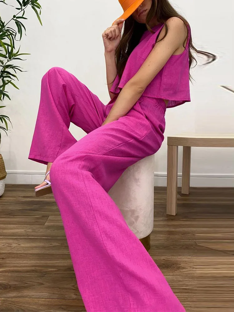 Women Vest Sleeveless + Button Long Pants Simple Solid Suit Fashion Street Trend Outfit Summer Casual Cotton Linen Two Piece Set
Women Vest Sleeveless + Button Long Pants Simple Solid Suit Fashion Street Trend Outfit Summer Casual Cotton Linen Two Piece Set