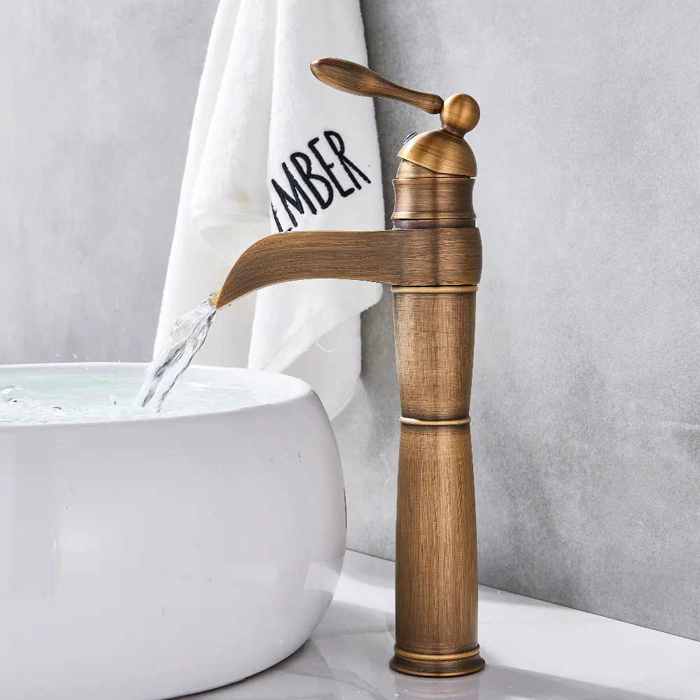 Antique Brass Basin Faucet Countertop Waterfall Spout Bathroom Sink Mixer Tap Single Handle Hot Cold Water Mixers Black Tap
Antique Brass Basin Faucet Countertop Waterfall Spout Bathroom Sink Mixer Tap Single Handle Hot Cold Water Mixers Black Tap