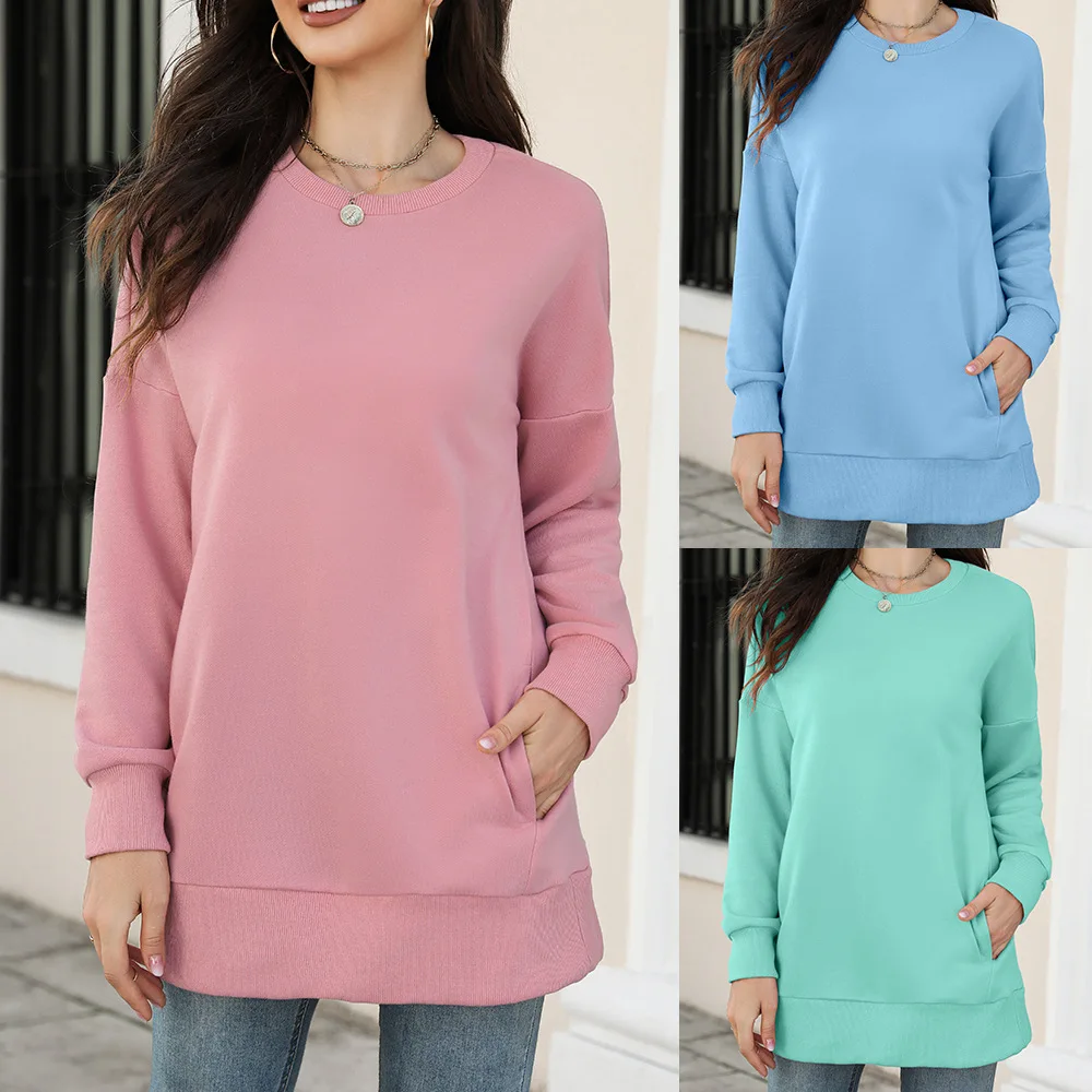 Autumn and winter 2022 women's new sweater women's round neck long sleeve pocket trousers women's top
Autumn and winter 2022 women's new sweater women's round neck long sleeve pocket trousers women's top