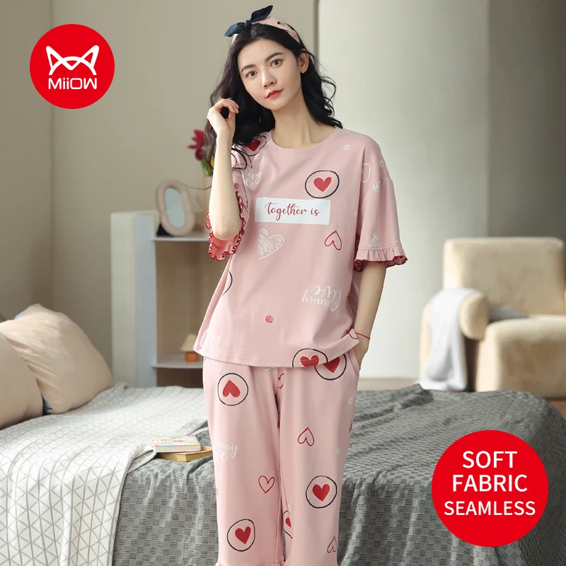 MIIOW Cotton Sleepwear Woman 2 Pieces Set Cute Print Women's Pajamas Comfort Short Sleeves & Cropped Shorts Home Clothes Sets
MIIOW Cotton Sleepwear Woman 2 Pieces Set Cute Print Women's Pajamas Comfort Short Sleeves & Cropped Shorts Home Clothes Sets