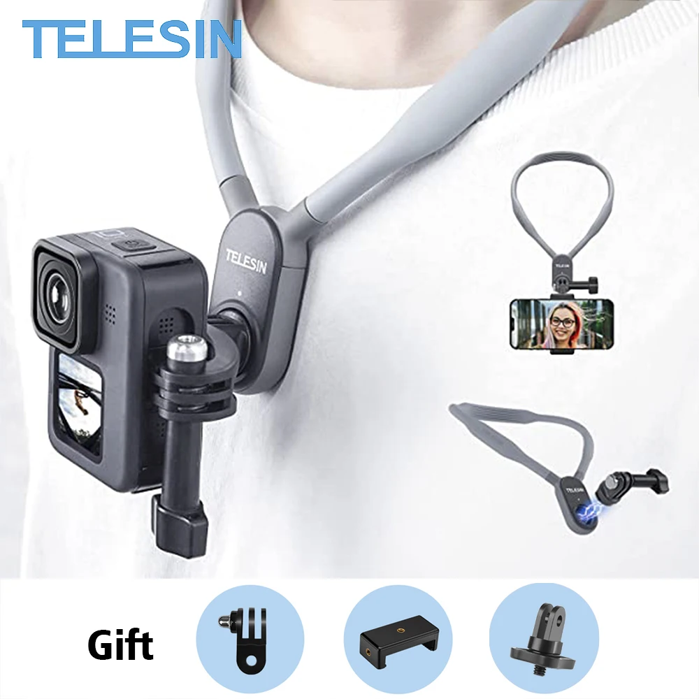 

TELESIN Neck Hold Smartphone Chest Mount Soft Silicone Magnetic Quick Release for GoPro Insta360 Osmo Action EKEN IPhone Samsung